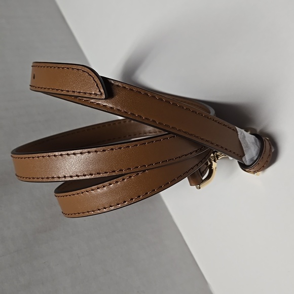 Michael Kors Gold Hardware and Camel Brown Leather w/buckle Adj Crossbody Strap - Picture 6 of 9